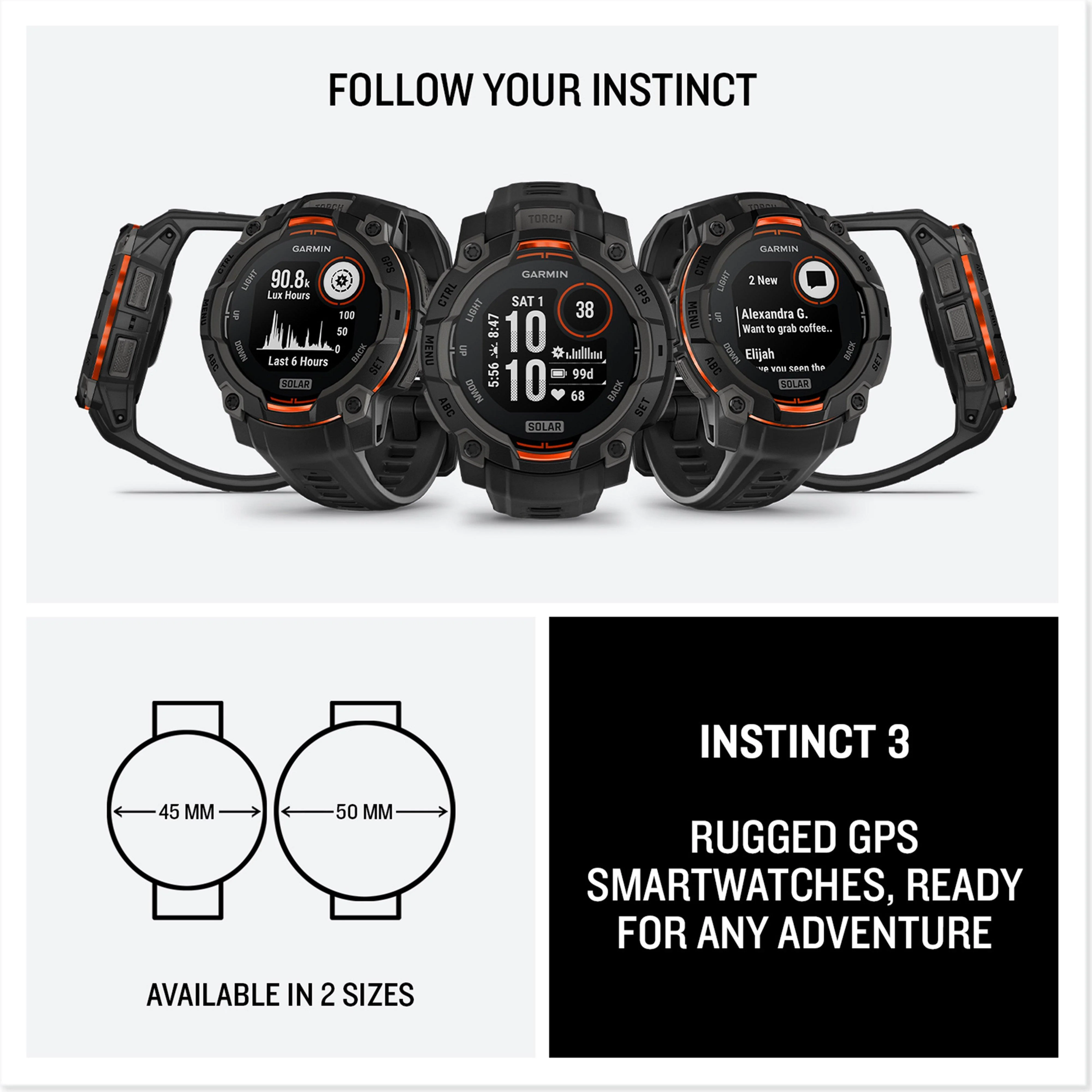 Instinct® 3 Solar 45mm Multi-Sport Smartwatch - Image 15