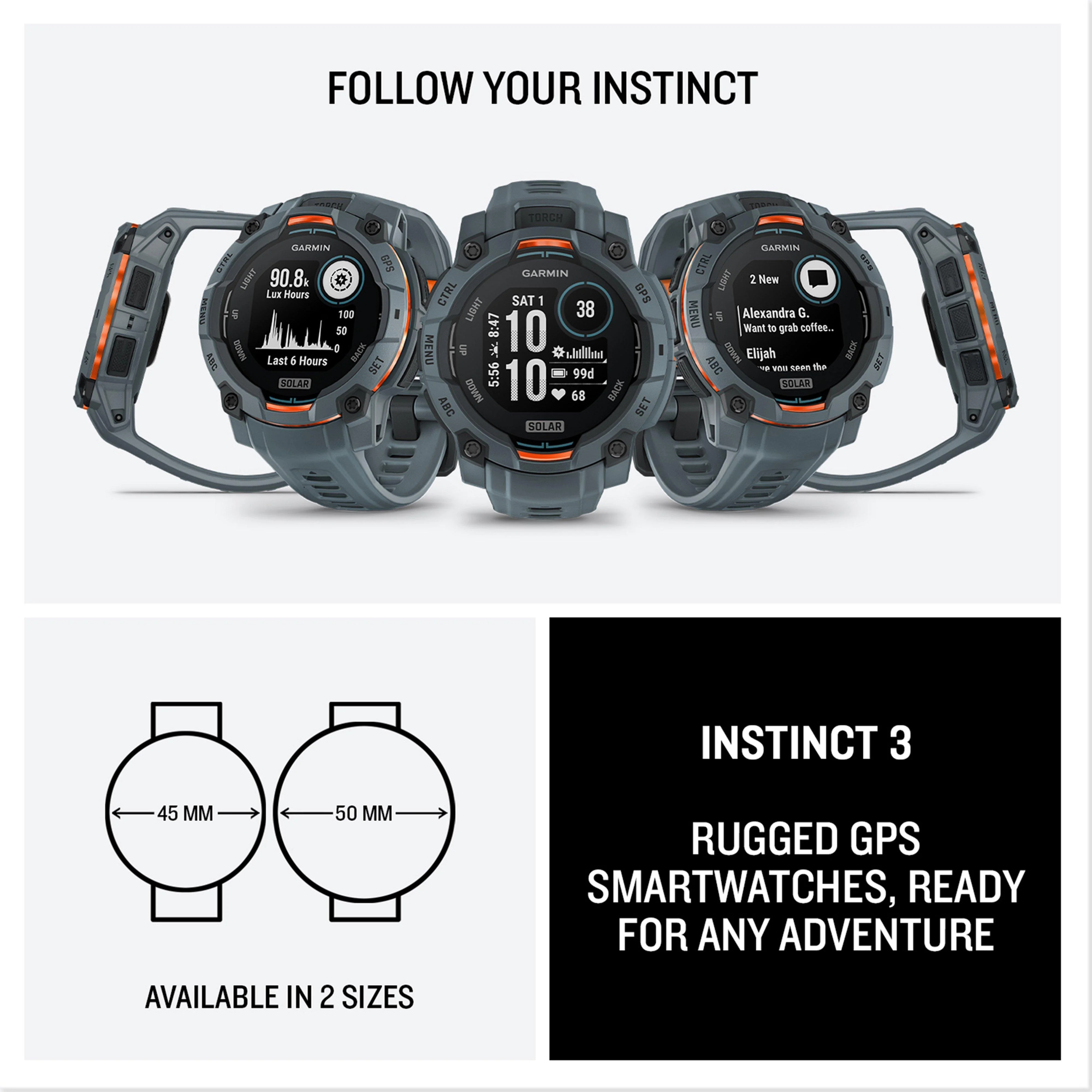 Instinct® 3 Solar 45mm Multi-Sport Smartwatch - Image 15