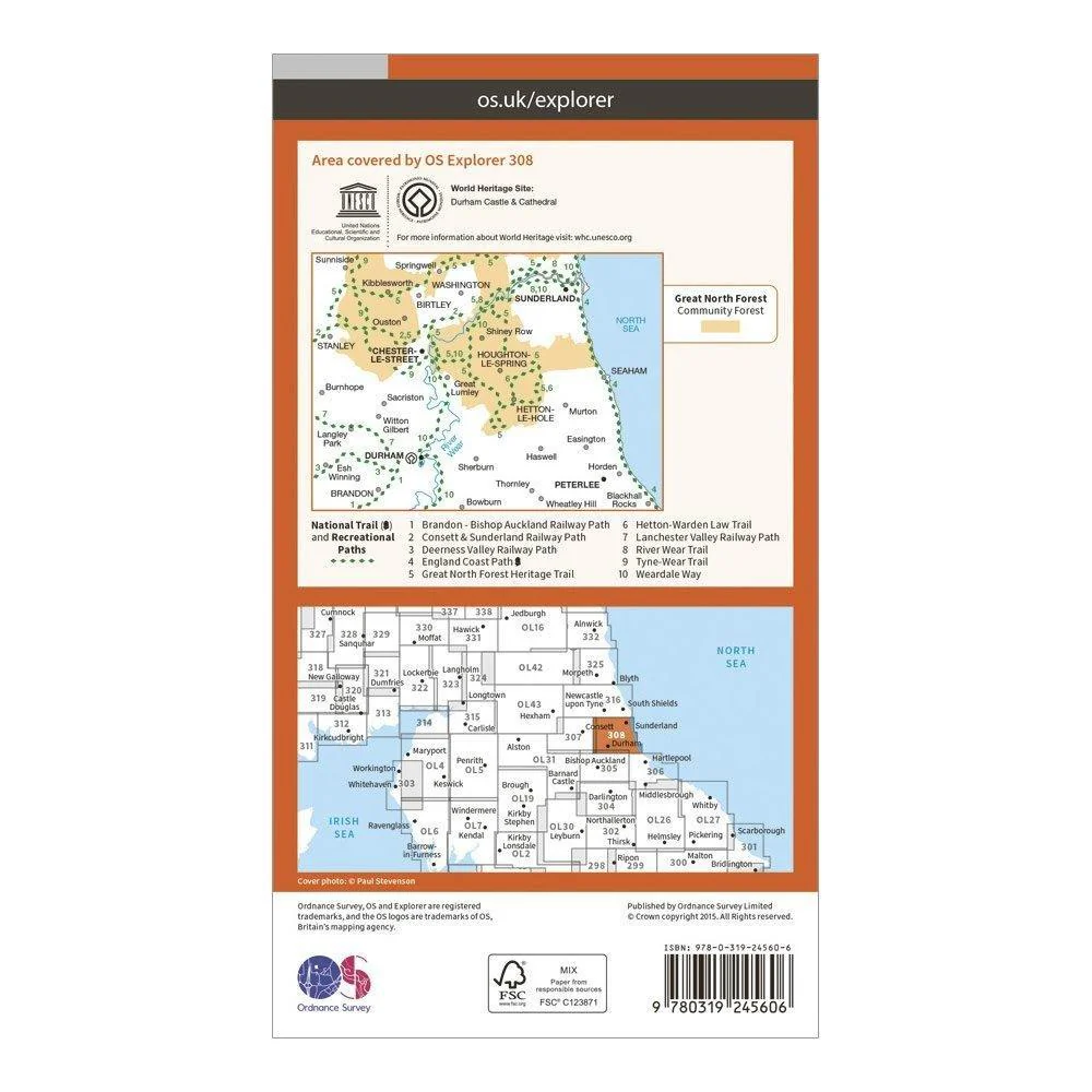 Explorer 308 Durham & Sunderland Map With Digital Version - Image 2