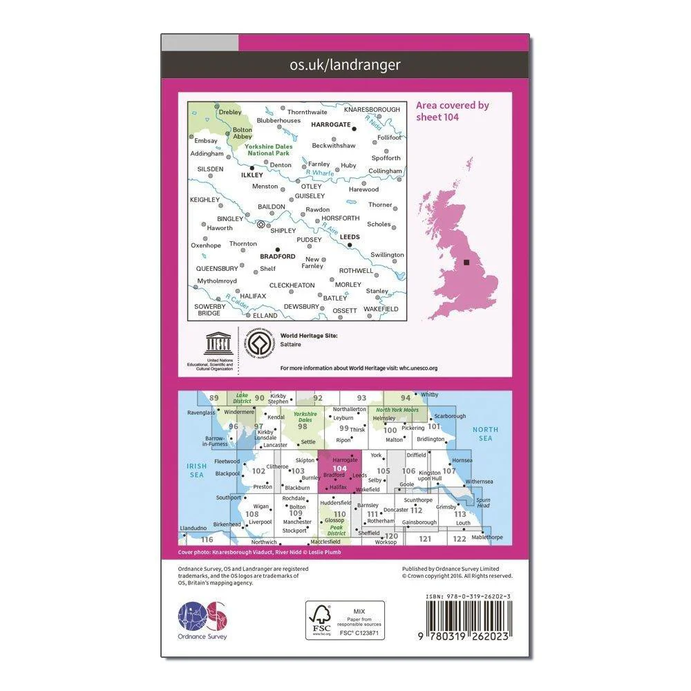Landranger 104 Leeds & Bradford, Harrogate & Ilkley Map With Digital Version - Image 2
