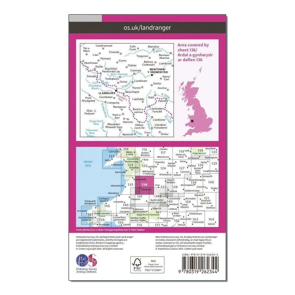 Landranger 136 Newtown & Llanidloes Map With Digital Version - Image 2