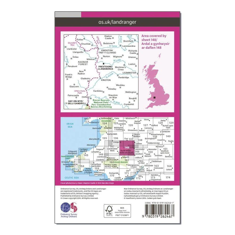 Landranger 148 Presteigne & Hay-on-Wye / Llanandras a'r Gelli Gandryll Map With Digital Version - Image 2