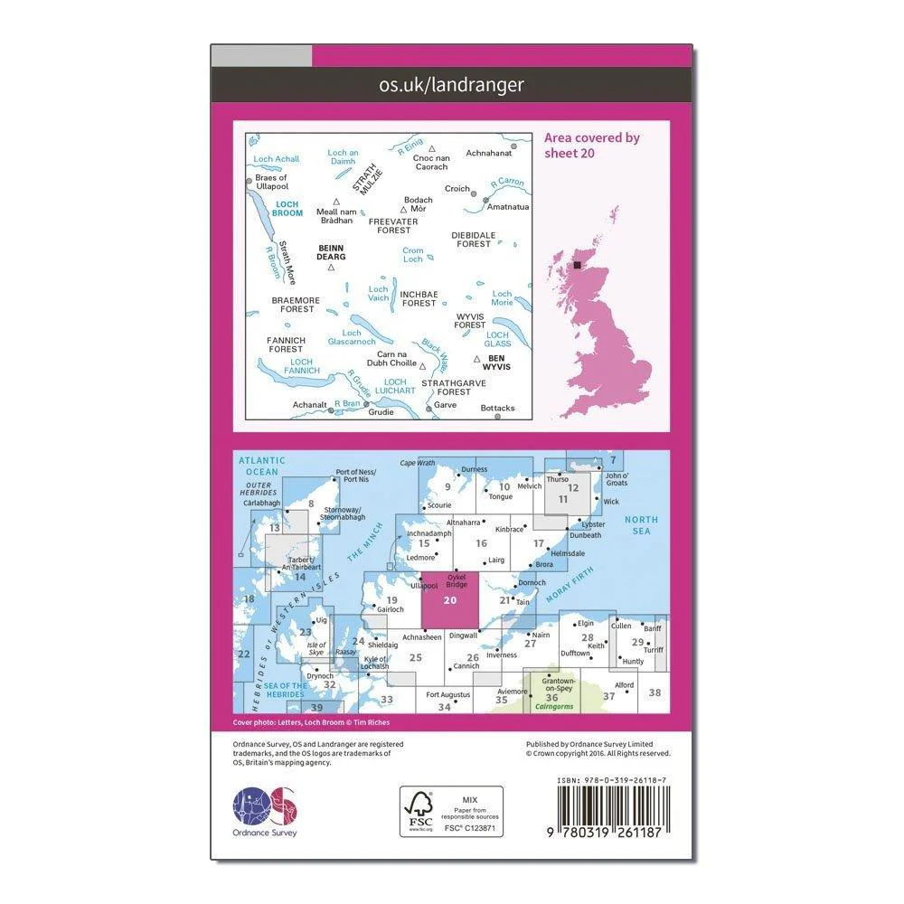 Landranger 20 Beinn Dearg & Loch Broom, Ben Wyvis Map With Digital Version - Image 2