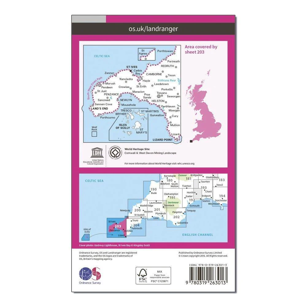 Landranger 203 Land's End & Isles of Scilly, St Ives & Lizard Point Map With Digital Version - Image 6