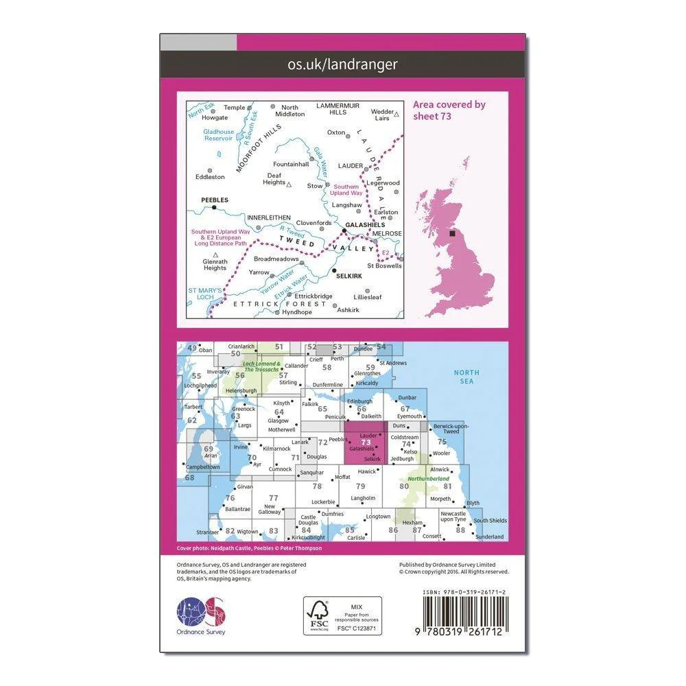 Landranger 73 Peebles, Galashiels & Selkirk, Tweed Valley Map With Digital Version - Image 2