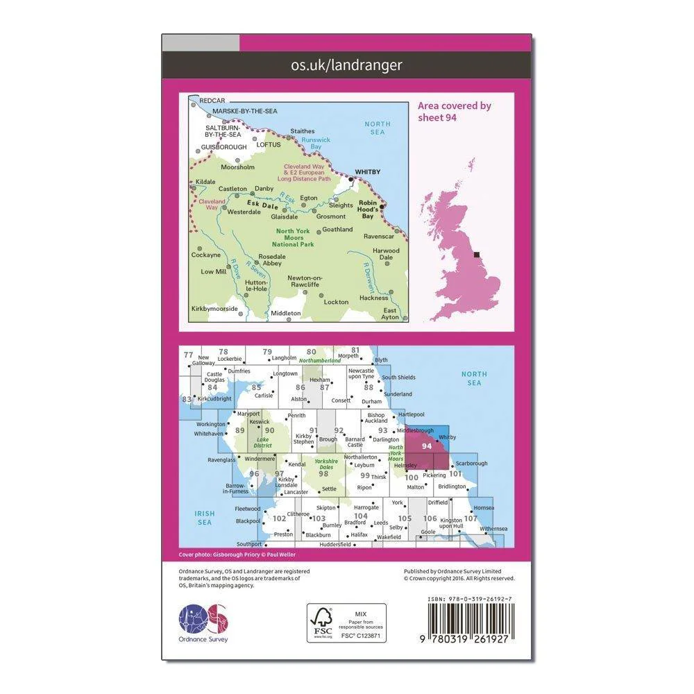 Landranger 94 Whitby, Esk Dale & Robin Hood's Bay Map With Digital Version - Image 2