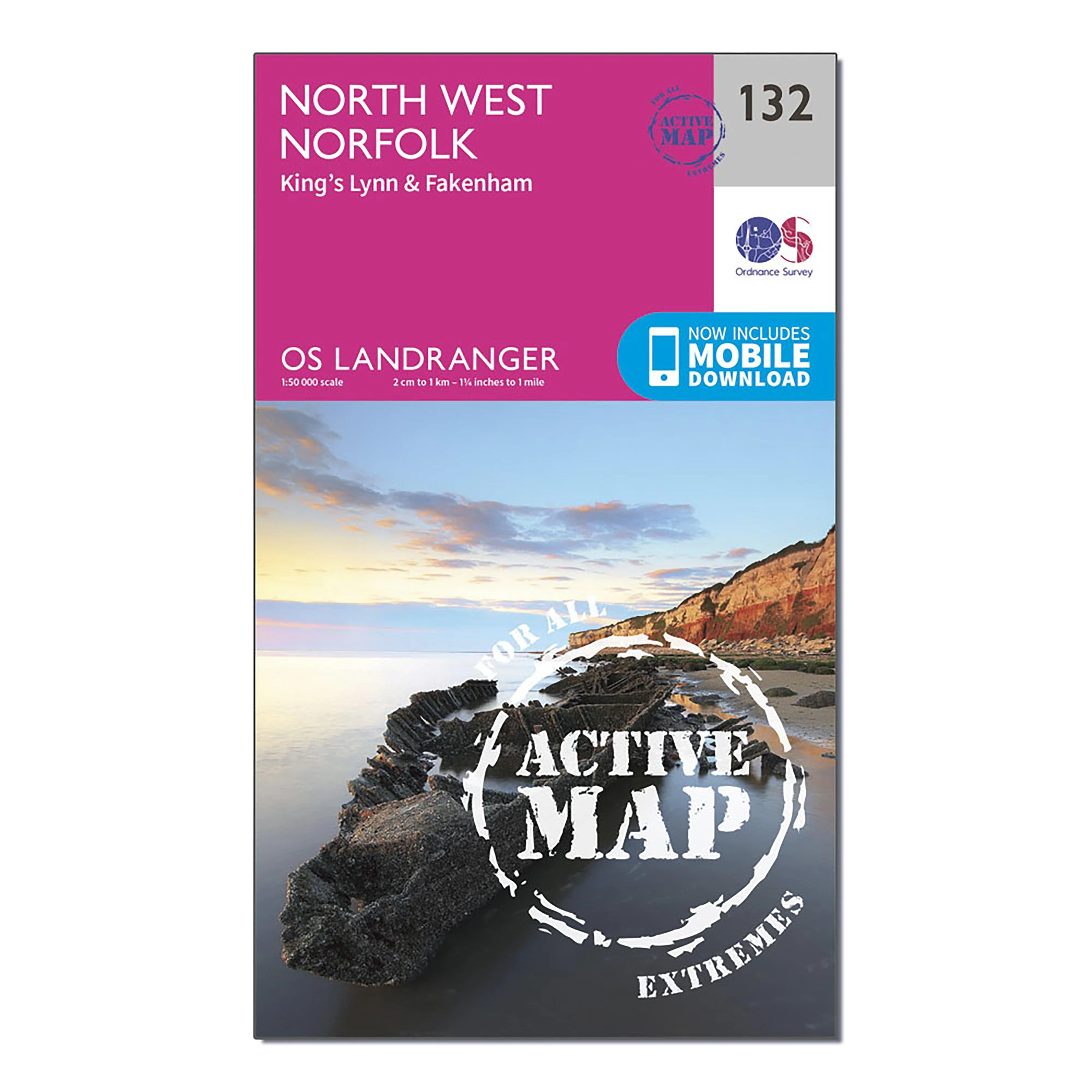 Landranger Active 132 North West Norfolk, King's Lynn & Fakenham Map With Digital Version