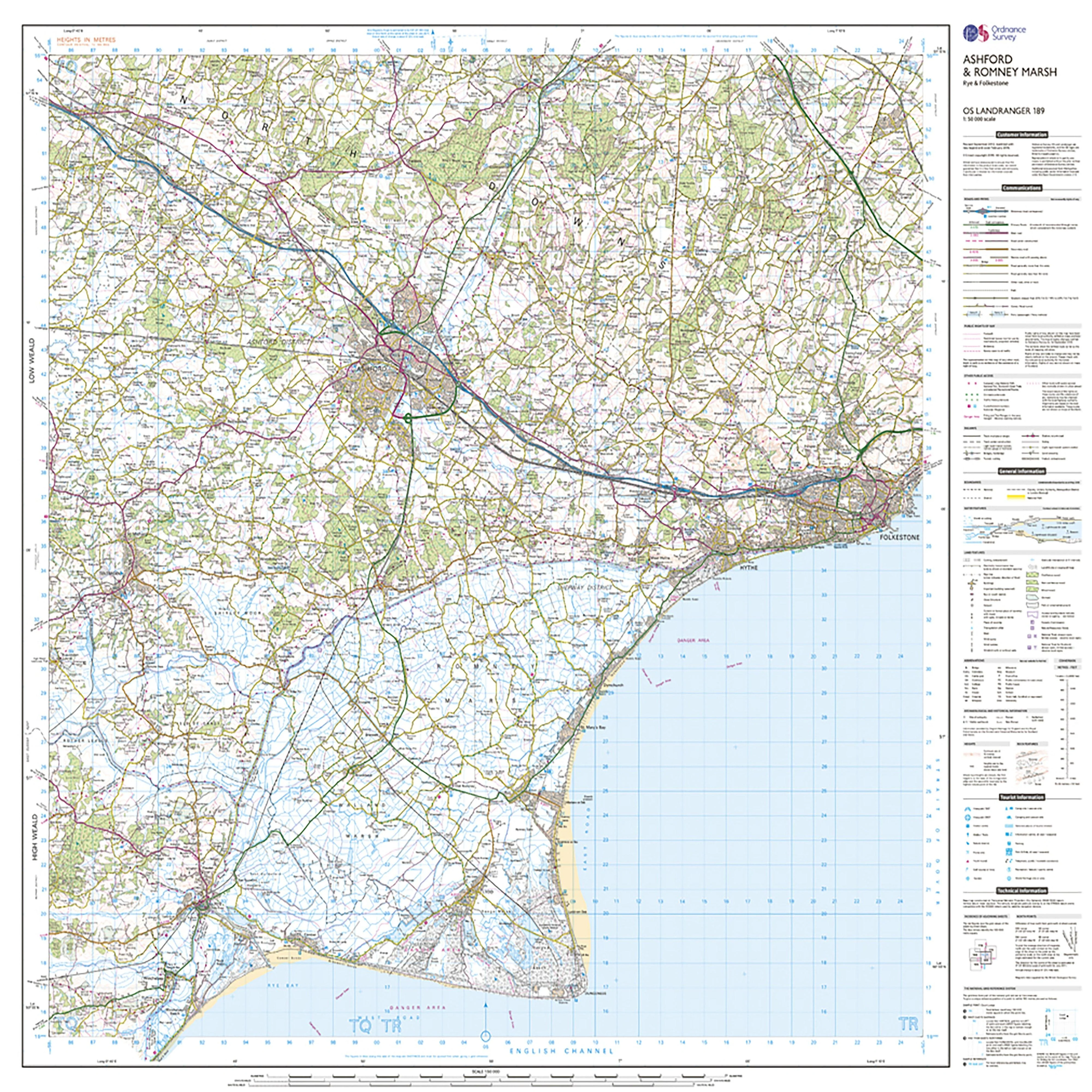 Landranger Active 189 Ashford & Romney Marsh, Rye & Folkestone Map With Digital Version - Image 3