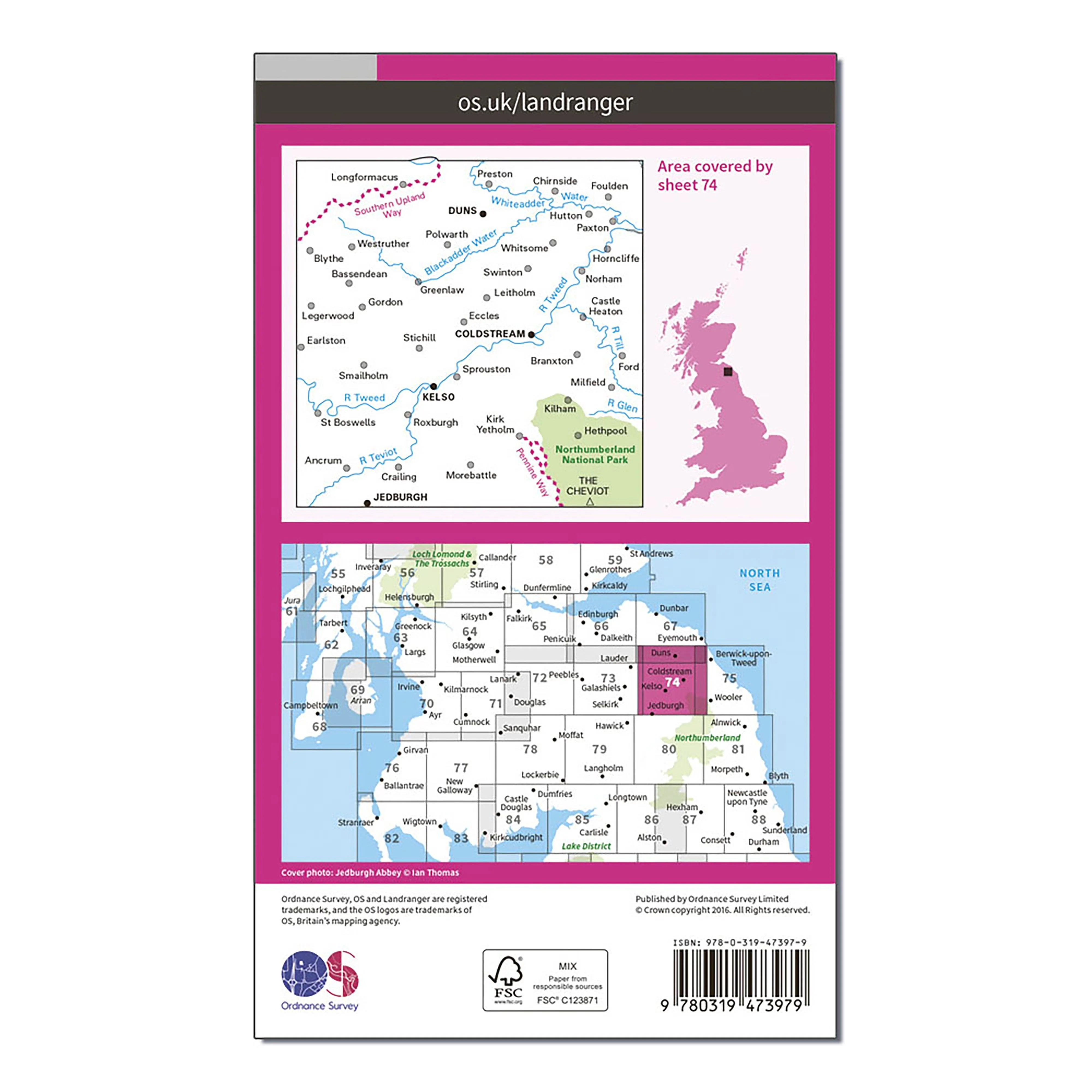 Landranger Active 74 Kelso & Coldstream, Jedburgh & Duns Map With Digital Version - Image 2