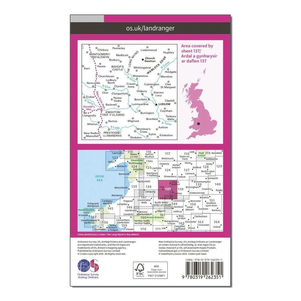 OS Landranger 137 Ludlow & Church Stretton, Wenlock Edge Map - Image 2
