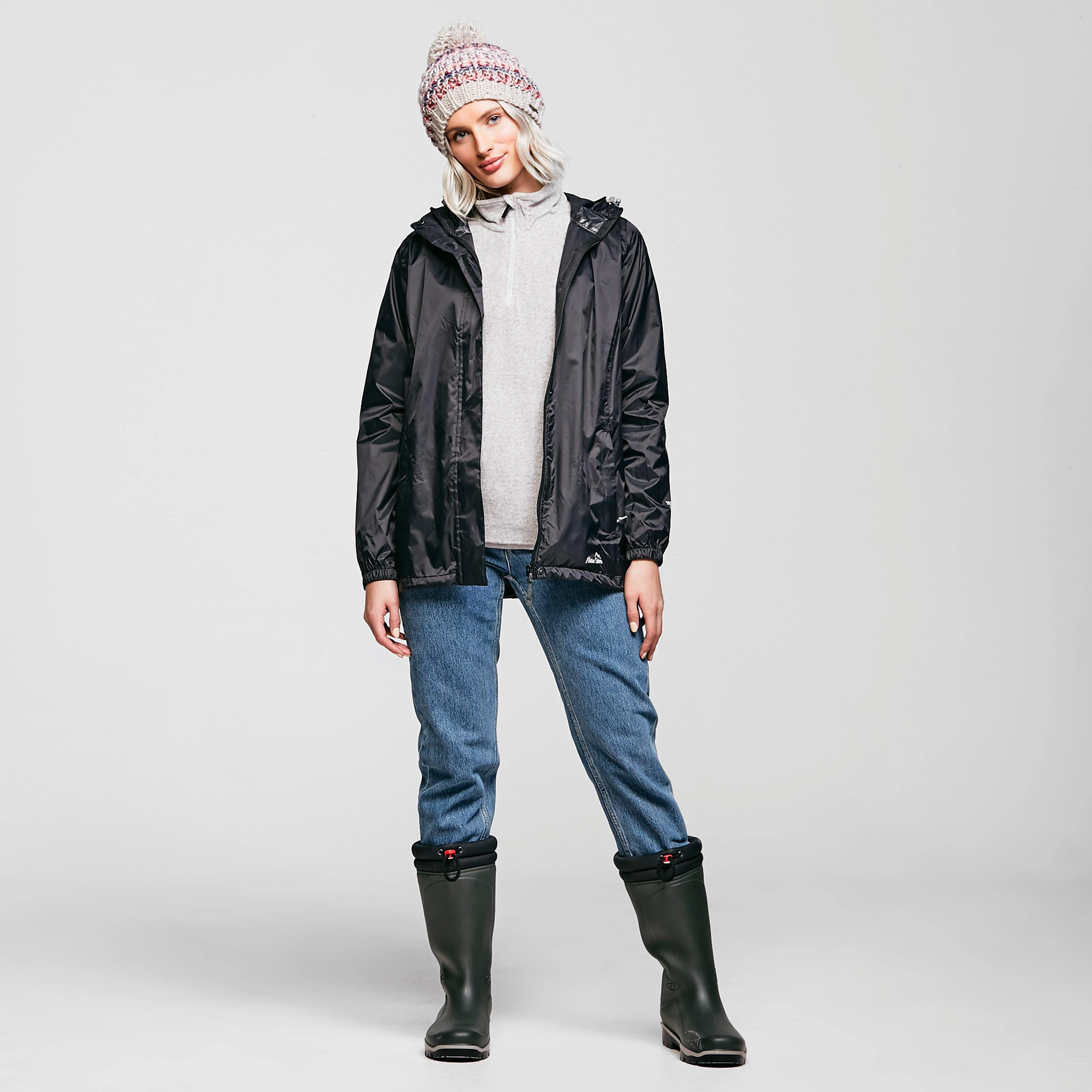 Womens Packable Hooded Jacket Black - Image 3